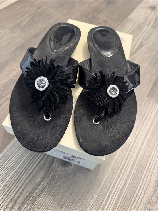 Coach Shoes - Coach Black Signature Logo Thong Sandals with Gem Accent Size 8